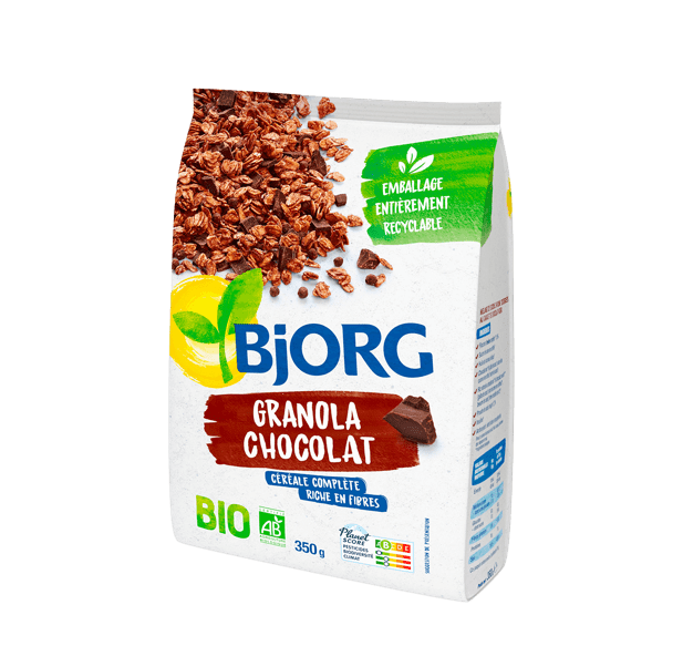 BJORG - Muesli Chocolat Bio - Aux Céréales Complètes - Sans Gluten - Riche  en Fibres - Sachet de 375 g : : Epicerie
